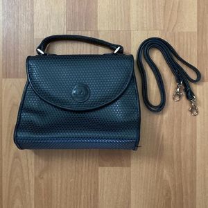 Vintage Rare 80s Liz Claiborne Crossbody Black Vinyl Leather Trim Bag Made Korea